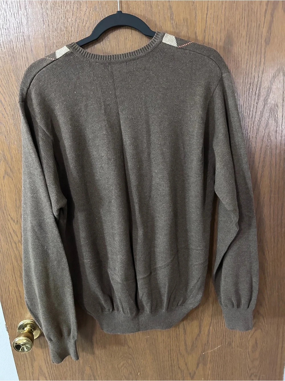 Izod Brown cotton V-Neck Sweater with Cream and Tan Diamonds